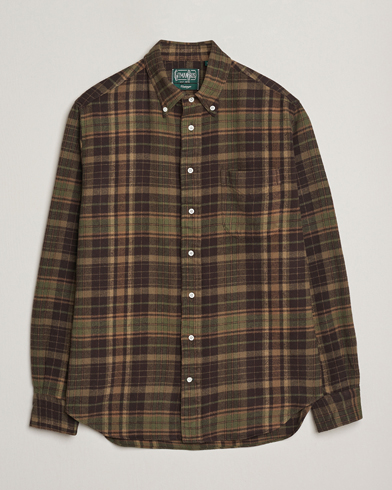 Men | Gitman Vintage | Gitman Vintage Brushed Winter Madras Button Down Shirt Brown/Olive