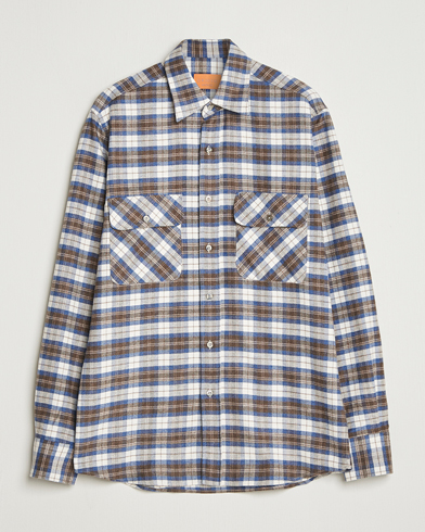 Grigio Heavy Flannel Overshirt Blue/Beige Check – Blue