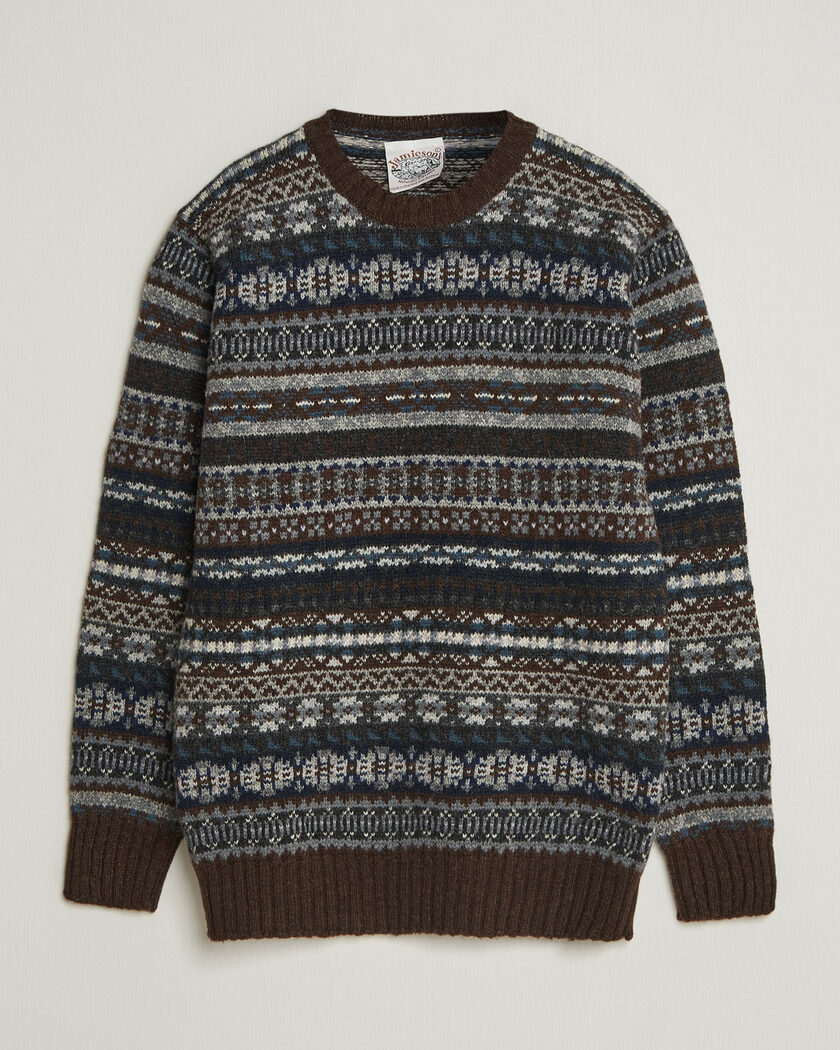 Jamieson's of Shetland Jamiesons Of Shetland All Over Fair Isle Pullover Crew Neck Brown – Brown