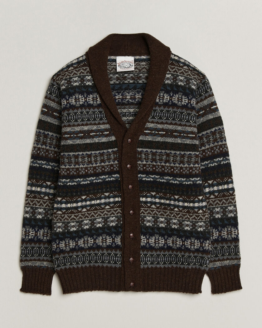 Jamieson's of Shetland Jamiesons Of Shetland All Over Fair Isle Shawl Collar Cardigan Brown – Brown