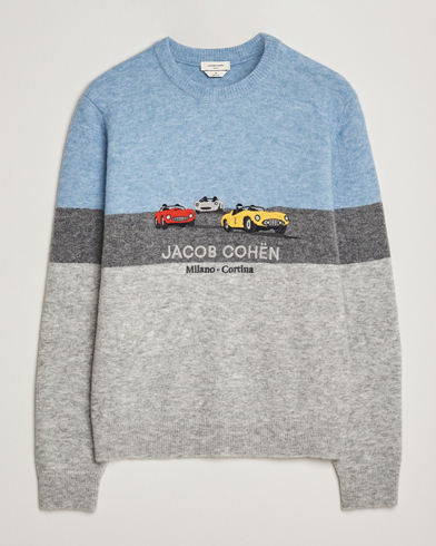 Men | Jacob Cohën | Jacob Cohën Embroidery Knitted Milano-Cortina Crew Neck Grey/Blue