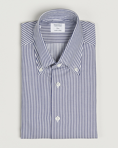Mazzarelli Soft Cotton Twill Button Down Shirt Navy Stripe – Blue