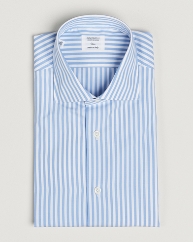 Mazzarelli Soft Cotton/Stretch Cut Away Shirt Light Blue Stripe – Blue