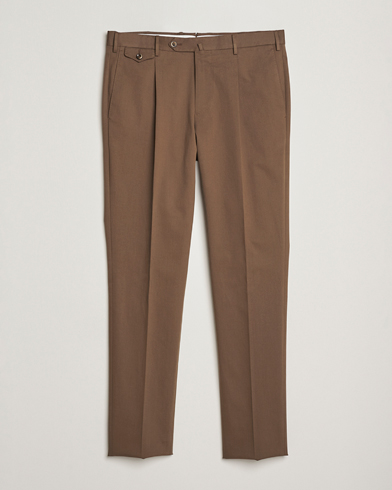 PT01 Slim Fit Pleated Cotton/Cashmere Trousers Dark Brown – Brown