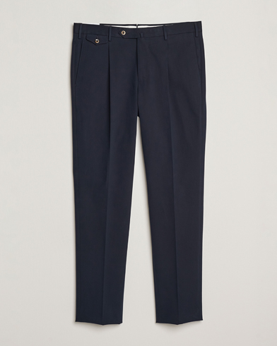 PT01 Slim Fit Pleated Cotton/Cashmere Trousers Navy – Blue