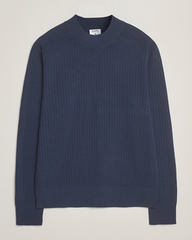 Filippa K Cotton Merino Knitted Mock Neck Sweater Dusk Blue – Blue
