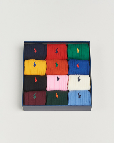 Polo Ralph Lauren 12-Pack Egyptian Rib Cotton Crew Socks Multicolor – Multi-colour
