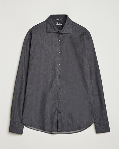 Stenströms Regular Fit Garment Washed Denim Shirt Black – Black