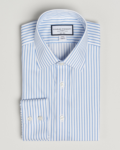 Charles Tyrwhitt Slim Fit Non Iron Twill Stripe Shirt Blue – White