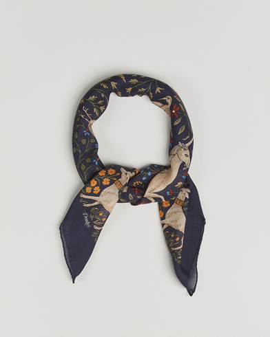 Drake's Unicorn Garden Wool/Silk Scarf Navy – Blue