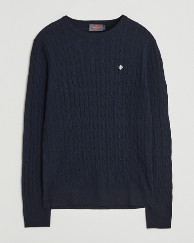 Morris Merino Cable O-Neck Navy – Blue