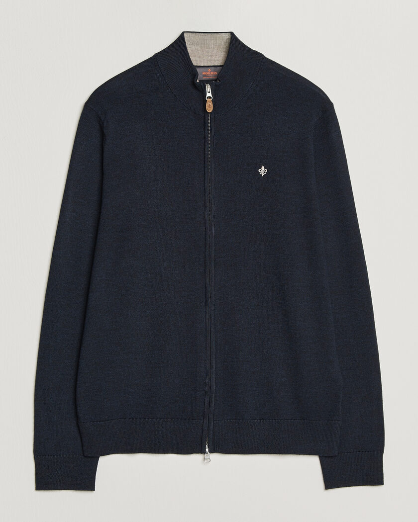 Morris Merino Full Zip Cardigan Navy – Blue