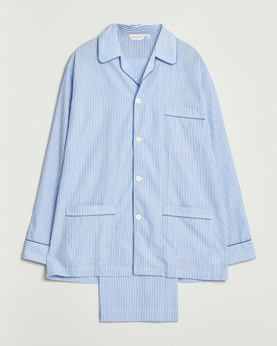 Derek Rose Striped Piped Cotton Pyjama Set Blue/White – Blue