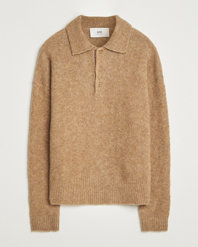 Men | AMI | AMI Signature Alpaca Knitted Polo Camel