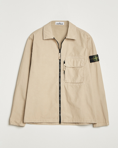 Stone Island Garment Dyed Organic Cotton Zip Overshirt Beige – Beige