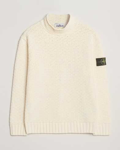 Stone Island Cotton Chenille Knitted Mock Neck Ivory – White