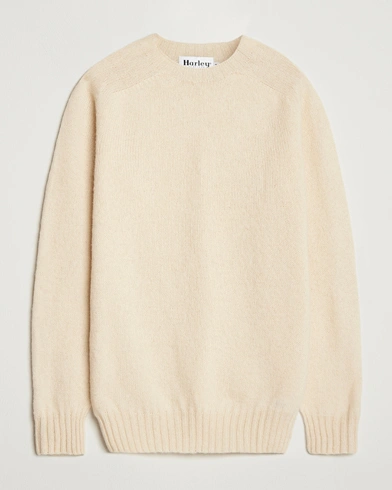 Harley Of Scotland Brushed Supersoft Lambswool Crewneck Vanilla – White