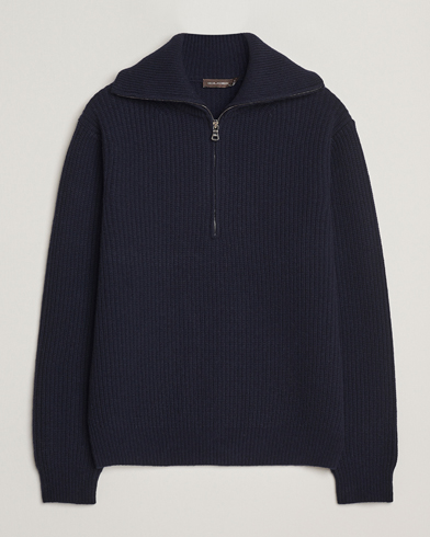 Brunello Cucinelli 2 Ply Cashmere Half Zip Navy at CareOfCarl.com