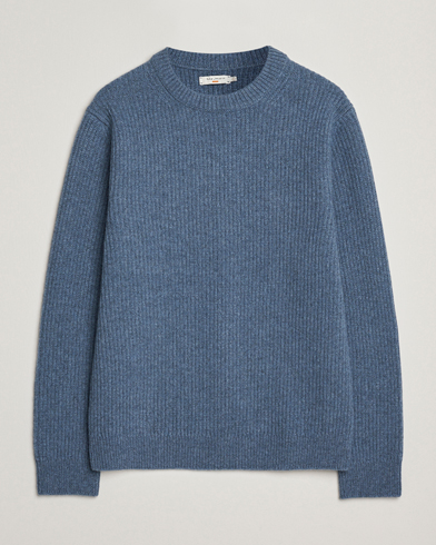 Nudie Jeans August Wool Rib Knitted Sweater Blue Melange – Blue