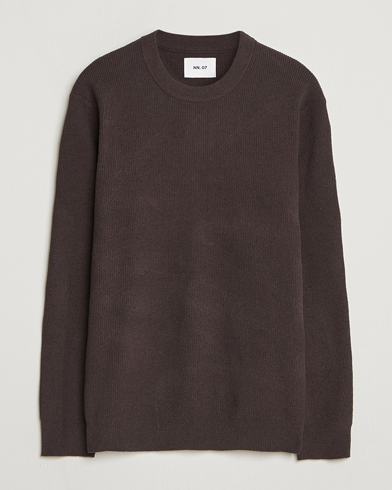 NN07 Danny Rib Knitted Crew Neck Dusky Port – Brown