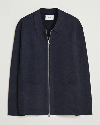 NN07 Jonas Boiled Wool Full Zip Navy Blue – Blue