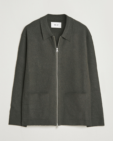 NN07 Jonas Boiled Wool Full Zip Dark Army – Green