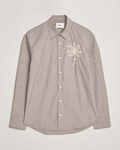 NN07 Quinsy Striped Embroidered Shirt Brown – Brown