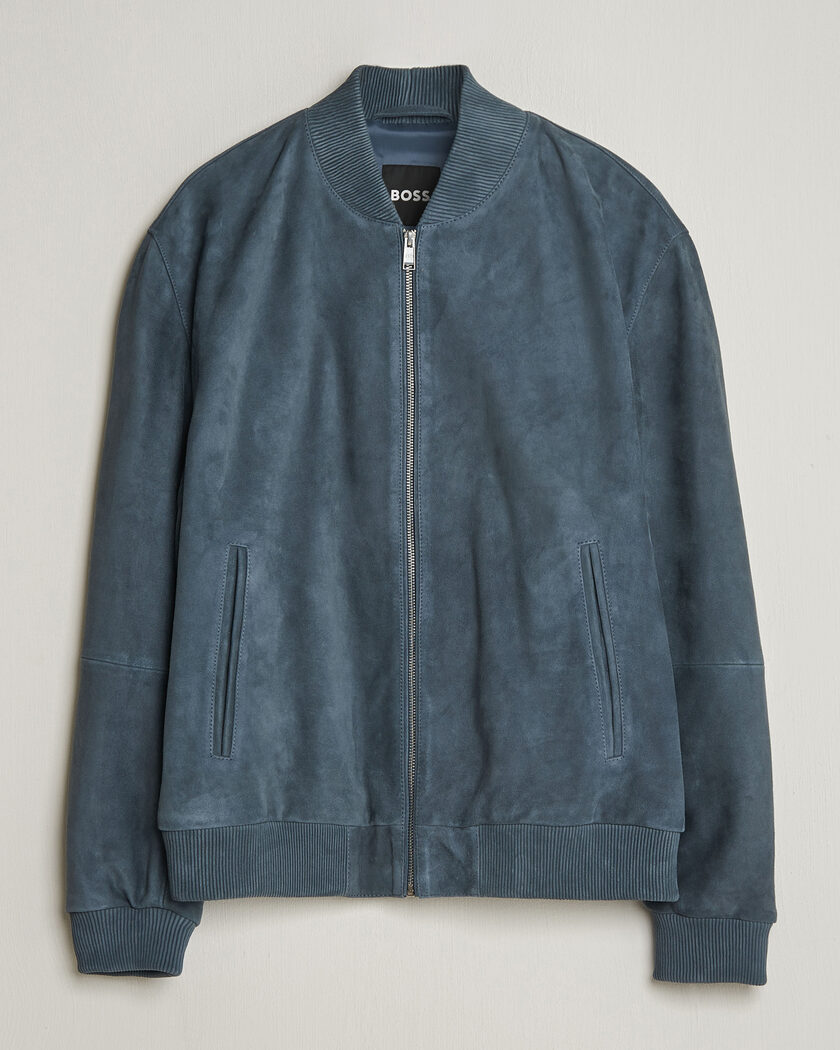 BOSS BLACK Muller Suede Jacket Open Blue – Blue