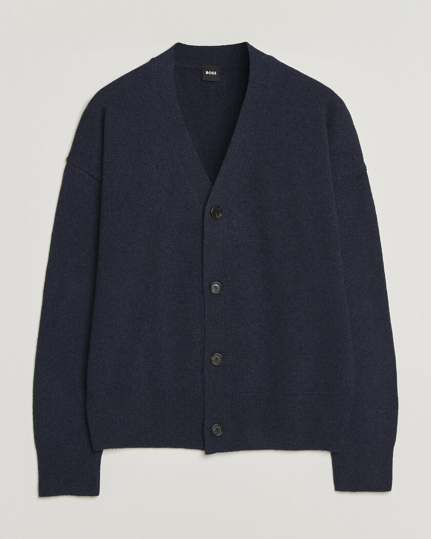 William Lockie Rob Lambswool Cardigan Navy at CareOfCarl.com