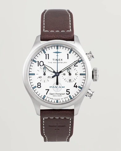 Timex Waterbury Ace Pan Chronograph 41mm Silver Dial – Brown
