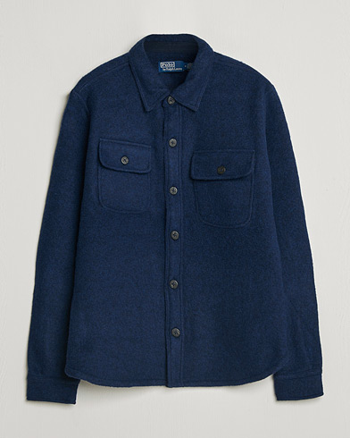 Auralee Wool Herringbone Overshirt Olive at CareOfCarl.com