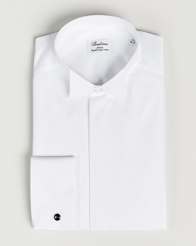Stenströms Slimline Stand Up Collar Plissè Shirt White – White