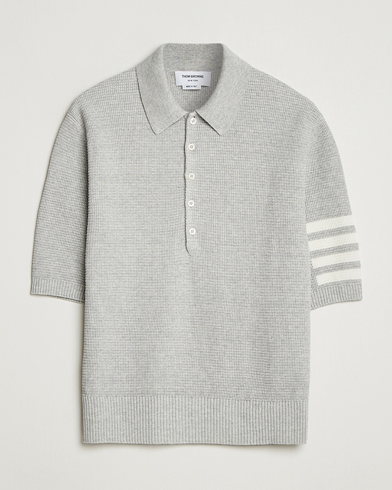 Thom Browne Textured 4 Bar Knitted Polo Light Grey – Grey