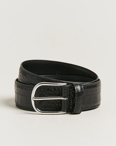 Anderson's Embossed 3,5cm Leather Belt Black – Black