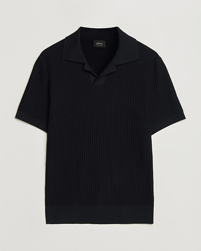 Brioni Knitted Rib Wool Polo Navy – Blue