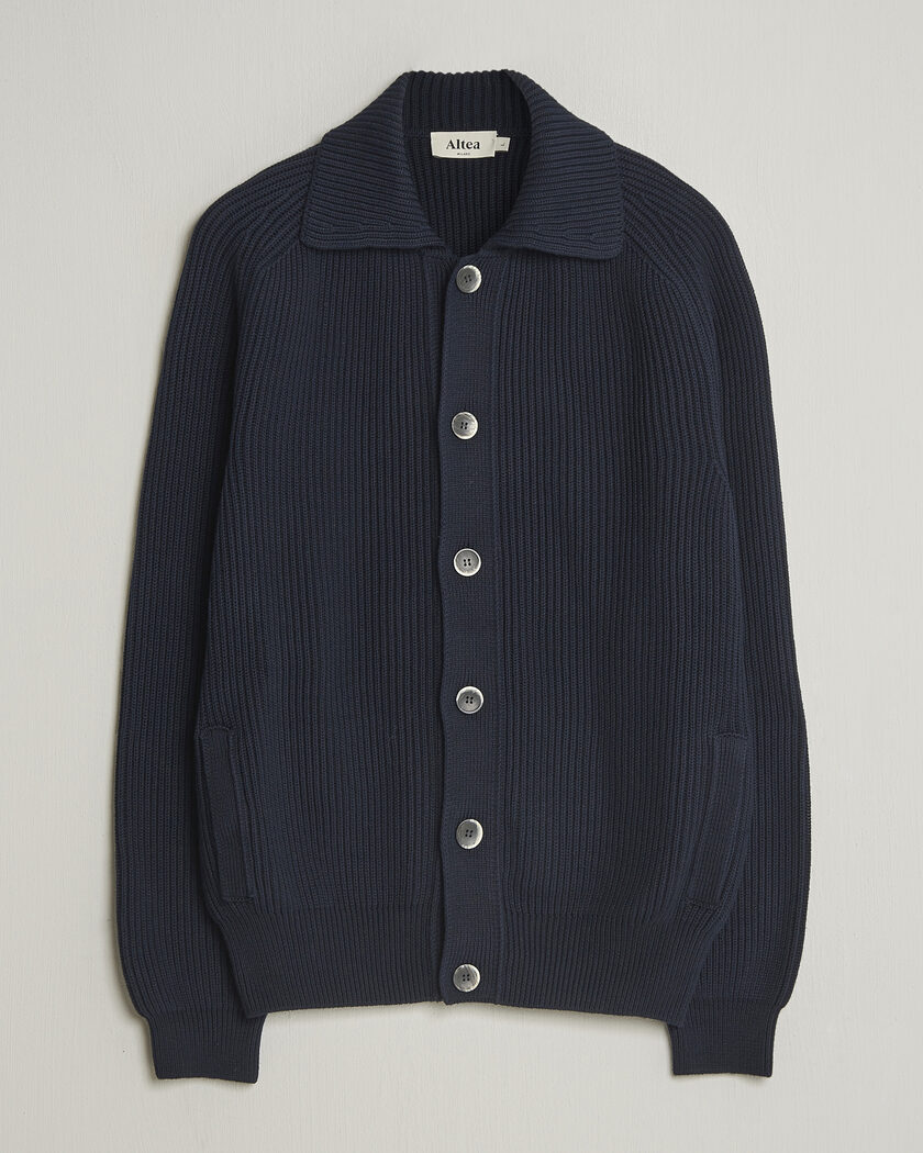 Altea Cotton Rib Cardigan Jacket Navy – Blue