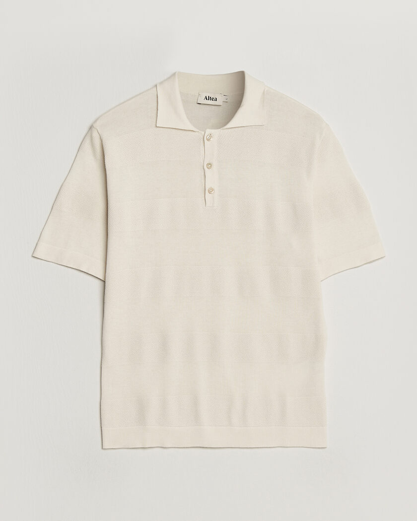 Altea Block Stripe Knitted Polo Off White – White