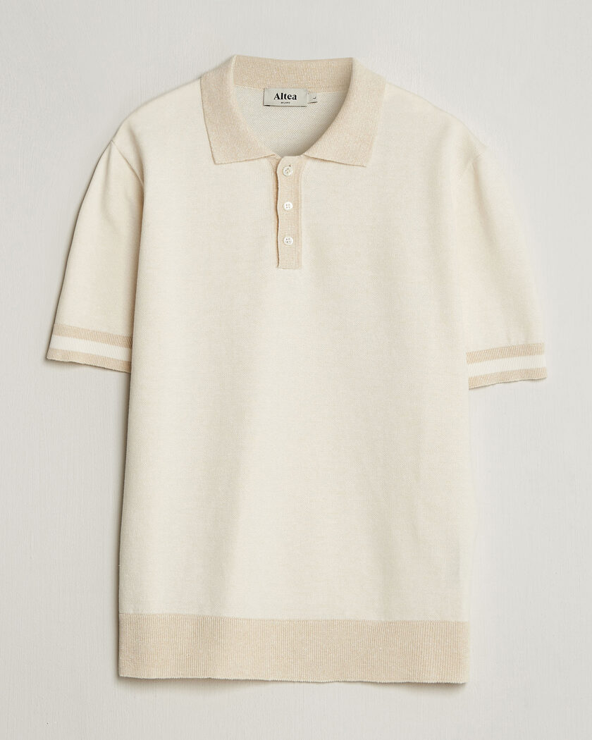 Altea Cotton/Linen Piquet Polo Off White – White