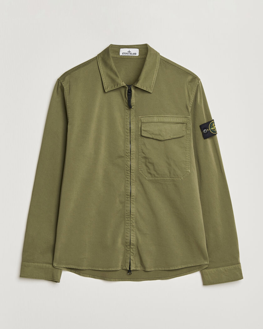 Stone Island Cotton Stretch Zip Overshirt Military Green – Green
