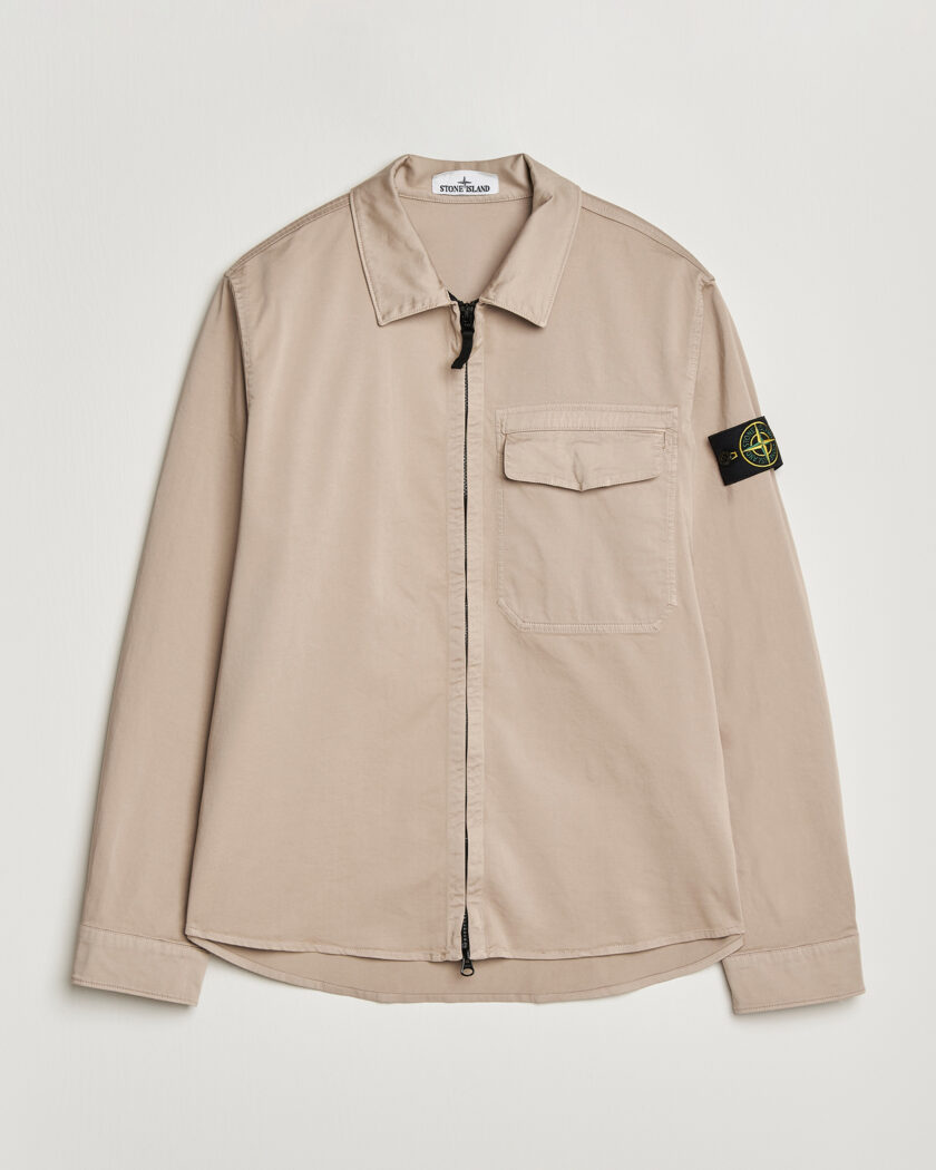 Stone Island Garment Dyed Cotton Zip Overshirt Musk at CareOfCarl.com