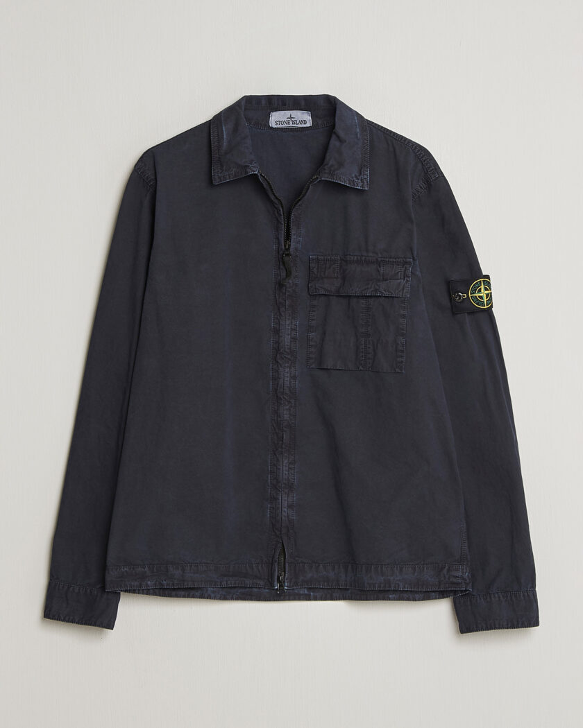 Stone Island Old Effect Garment Washed Zip Overshirt Charcoal at