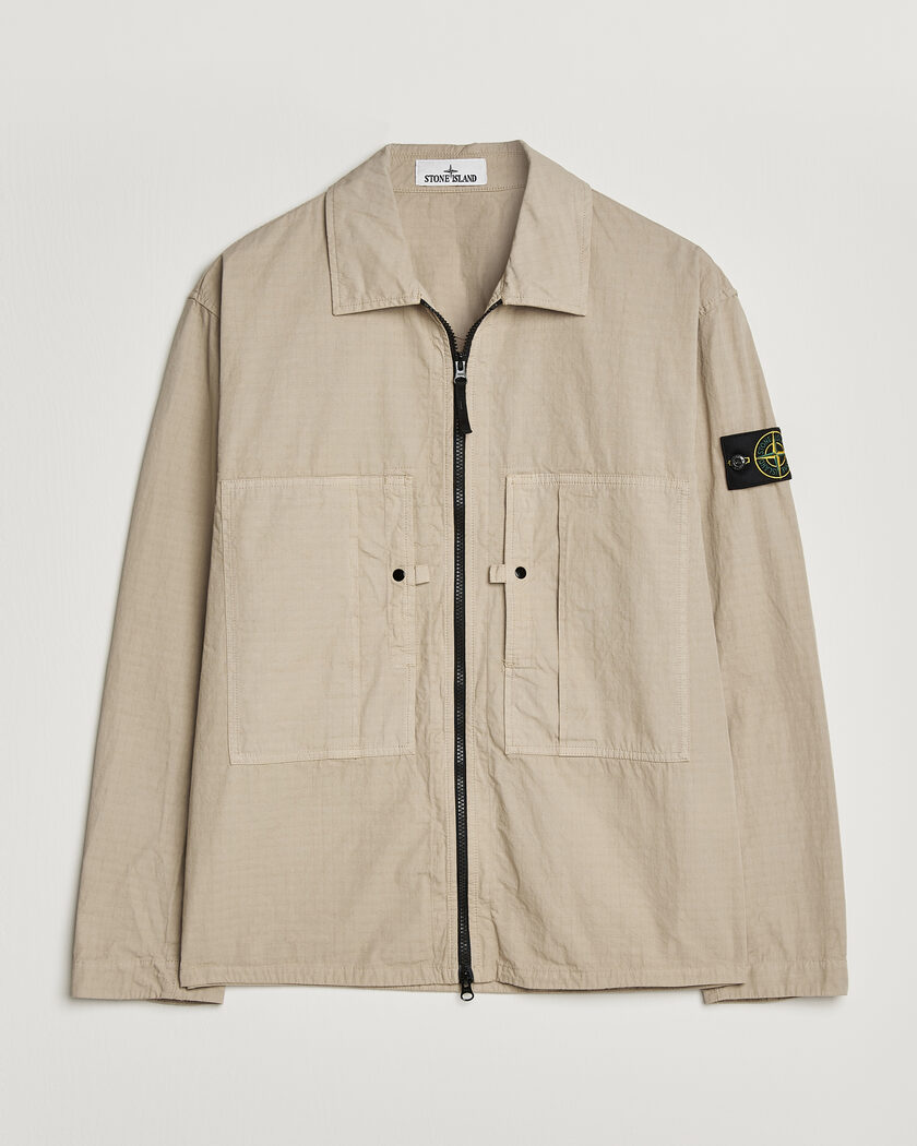 Stone Island Garment Dyed Cotton Zip Overshirt Musk at CareOfCarl.com