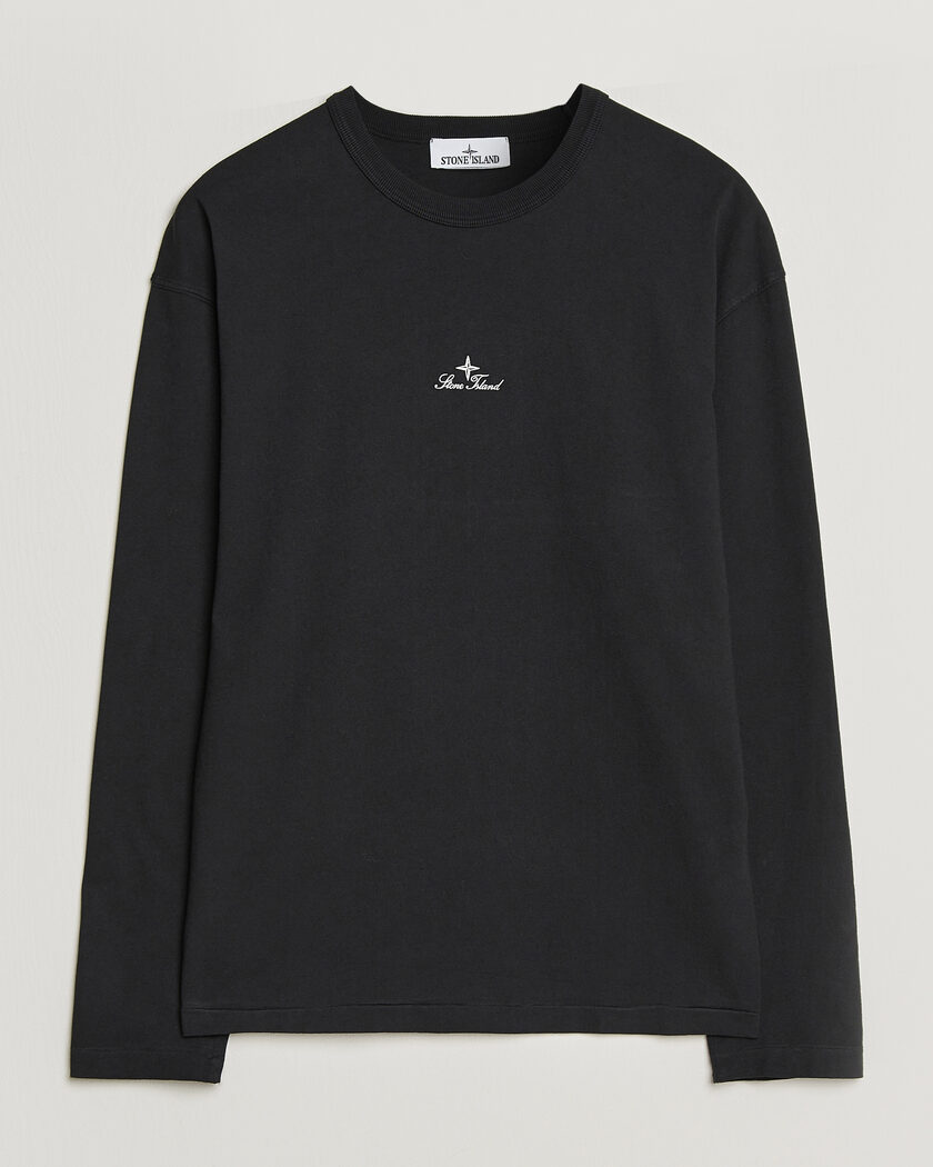 Stone Island Long Sleeve Garment Dyed Cotton Jersey T-Shirt Black