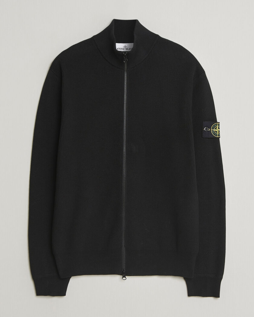 Stone Island Mixed Stiches Wool Knitted Zip Cardigan Black at