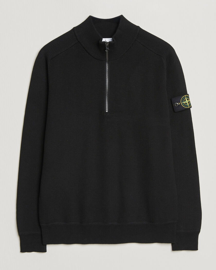 Stone Island Ribbed Soft Organic Cotton Half Zip Black – Black