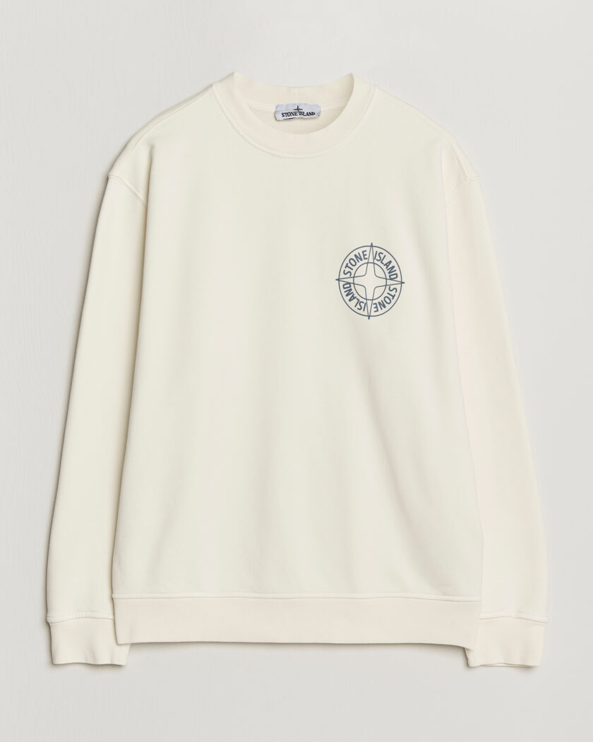 Stone Island Cotton Fleece Printed Logo Sweatshirt Ivory – White