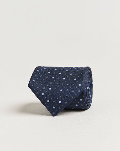 E. Marinella 3-Fold Printed Silk Tie Dark Blue – Blue