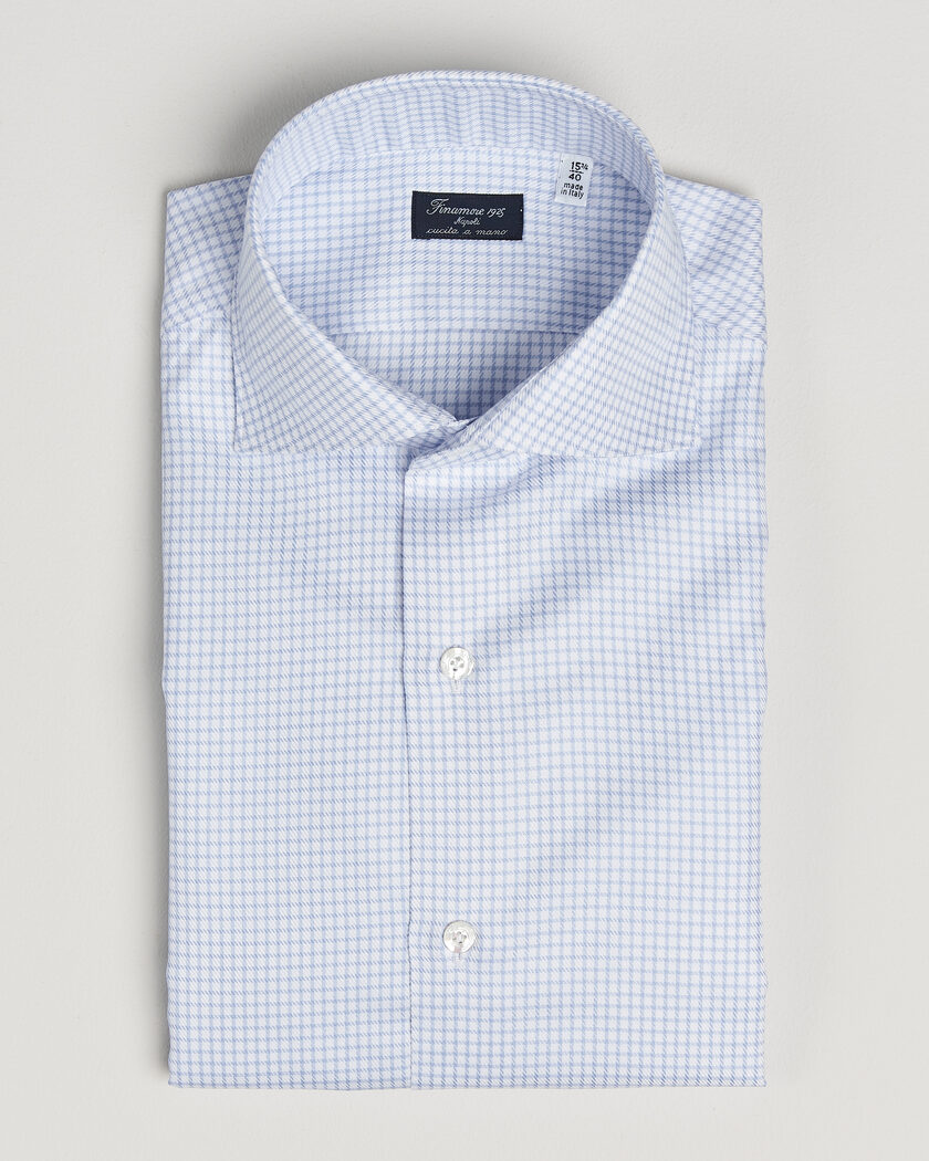 Finamore Napoli Milano Slim Twill Shirt Light Blue Check – Blue