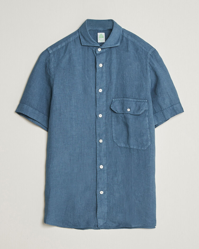 Finamore Napoli Linen Short Sleeve Sport Shirt Dark Blue – Blue