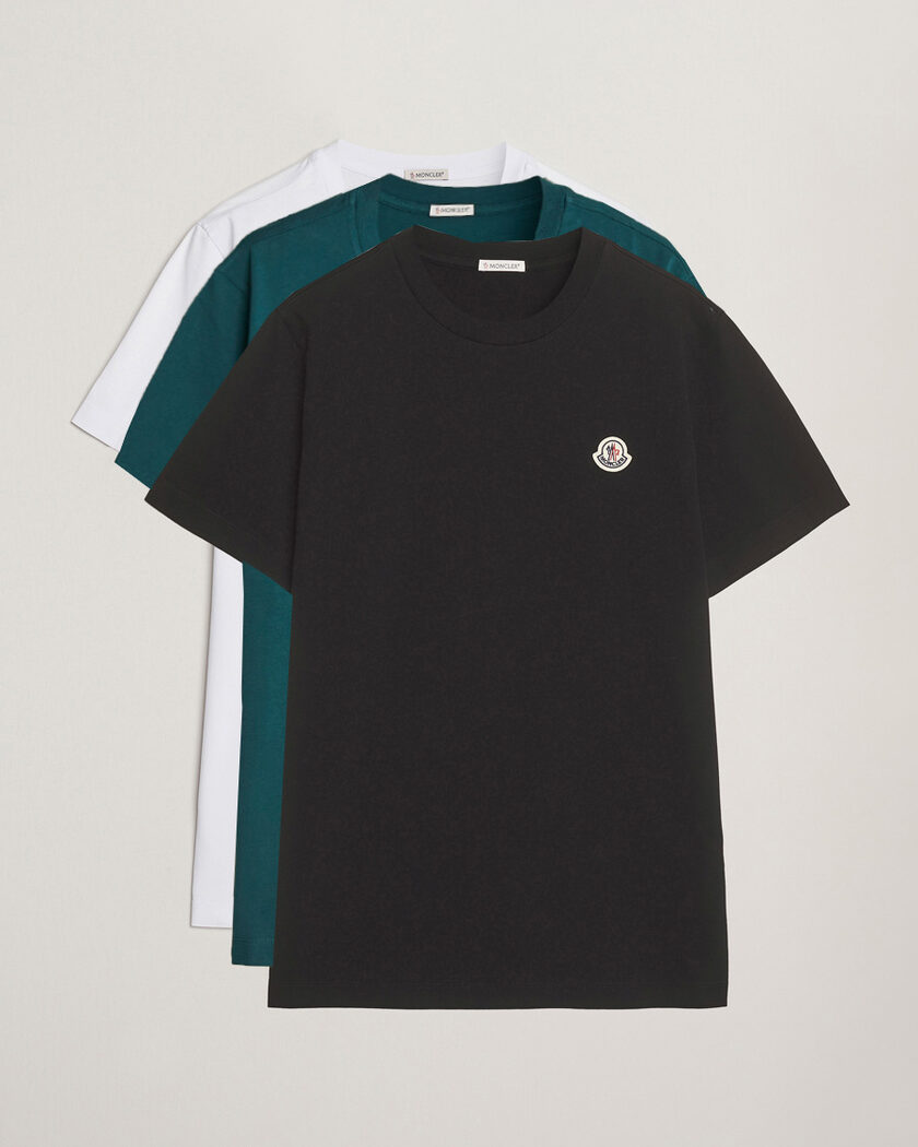 Moncler 3-Pack Logo T-Shirts Black/White/Green – White